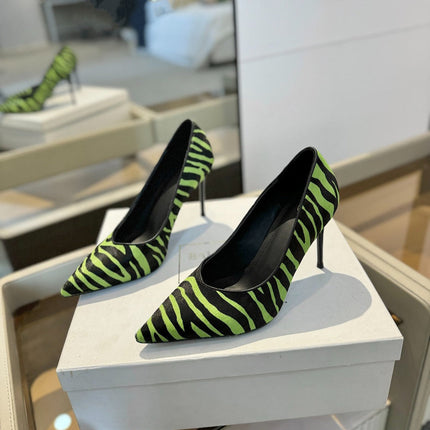 BALMAIN 25S HIGH HEELS 95MM IN GREEN AND BLACK ZEBRA PRINT CALFSKIN