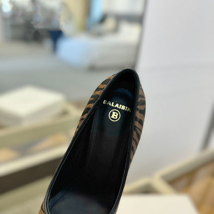 BALMAIN 25S HIGH HEELS 95MM IN BROWN AND BLACK ZEBRA PRINT CALFSKIN