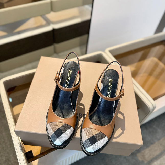 BURBERRY 26S SLINGBACK HEELS 95MM IN BROWN CALFSKIN