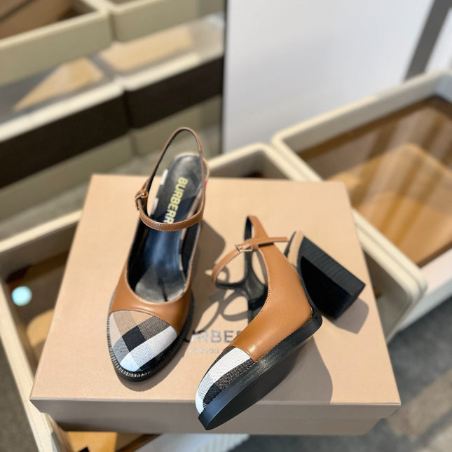 BURBERRY 26S SLINGBACK HEELS 95MM IN BROWN CALFSKIN