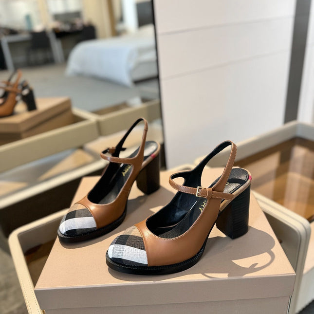 BURBERRY 26S SLINGBACK HEELS 95MM IN BROWN CALFSKIN