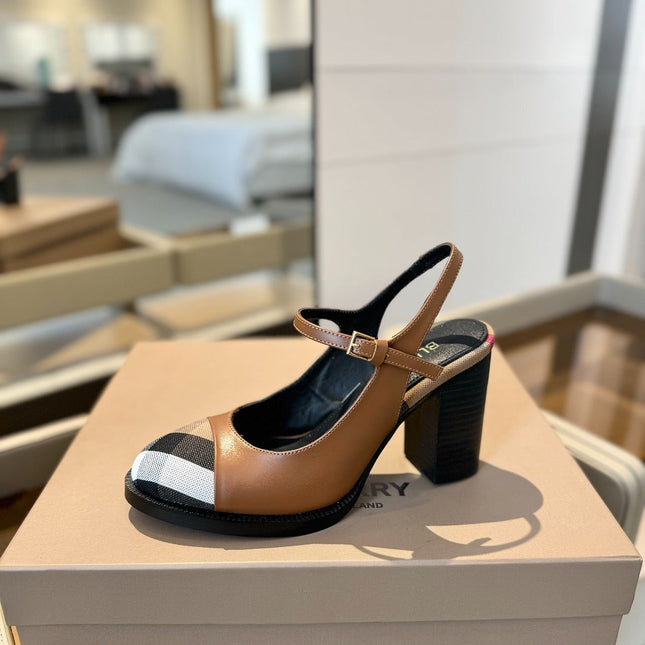 BURBERRY 26S SLINGBACK HEELS 95MM IN BROWN CALFSKIN