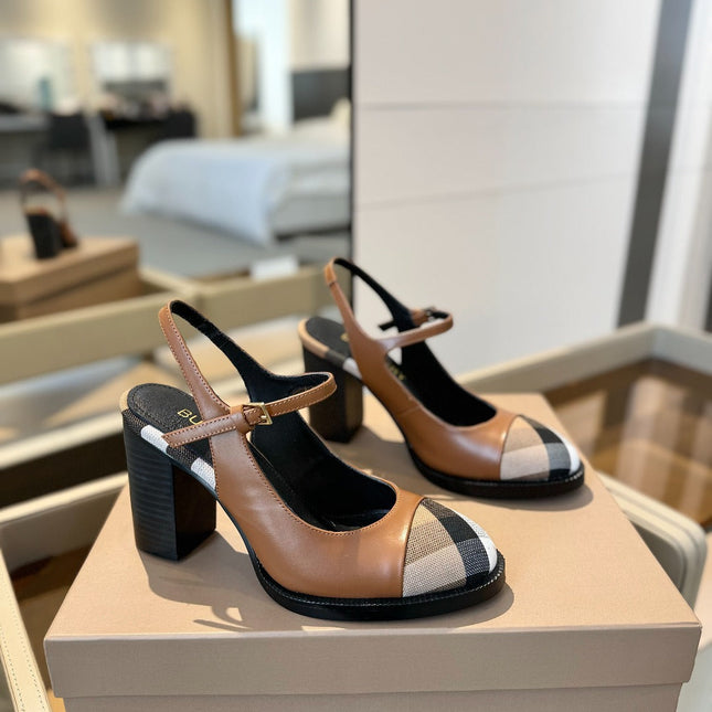 BURBERRY 26S SLINGBACK HEELS 95MM IN BROWN CALFSKIN