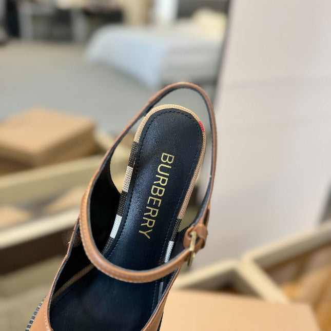 BURBERRY 26S SLINGBACK HEELS 95MM IN BROWN CALFSKIN
