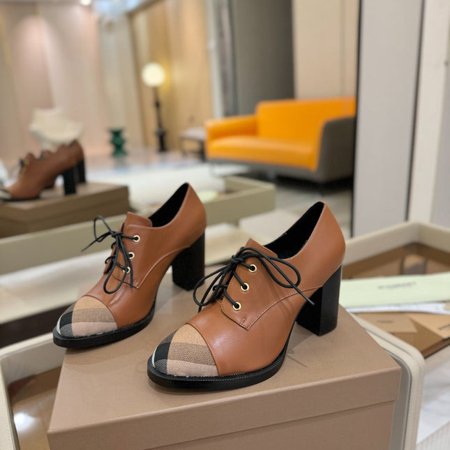 BURBERRY 26S LACE-UP HIGH HEELS 95 MM IN BROWN CALFSKIN