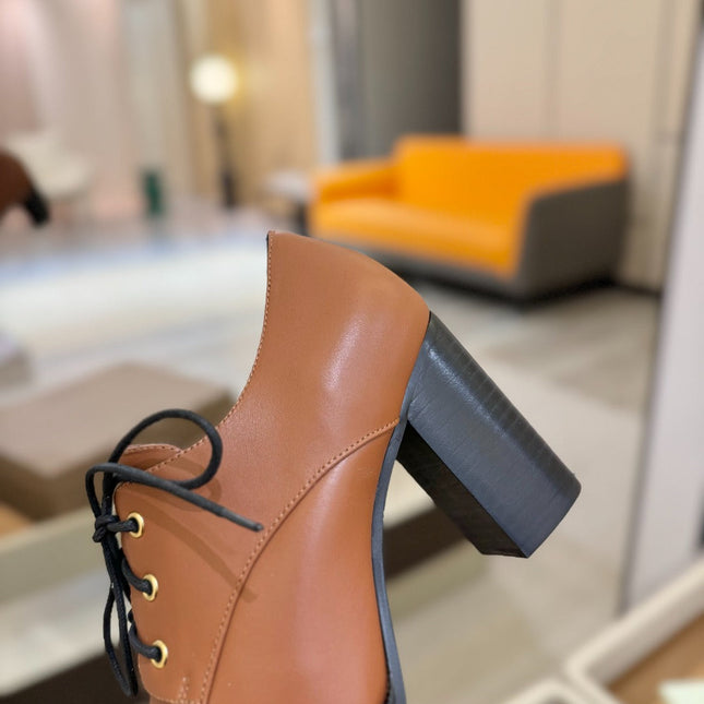 BURBERRY 26S LACE-UP HIGH HEELS 95 MM IN BROWN CALFSKIN