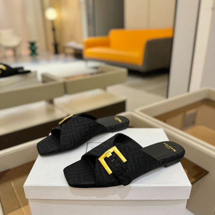 BALMAIN 26S SANDALS IN BLACK CANVAS