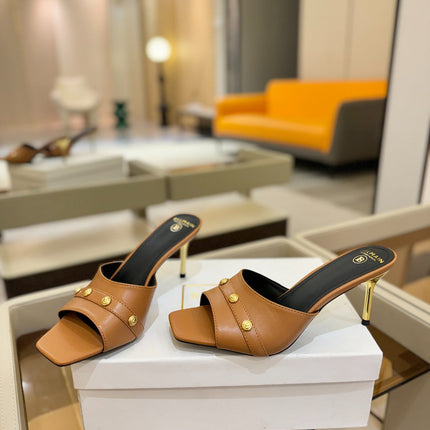 BALMAIN 26S HEELED SANDALS 70 MM IN BROWN CALFSKIN