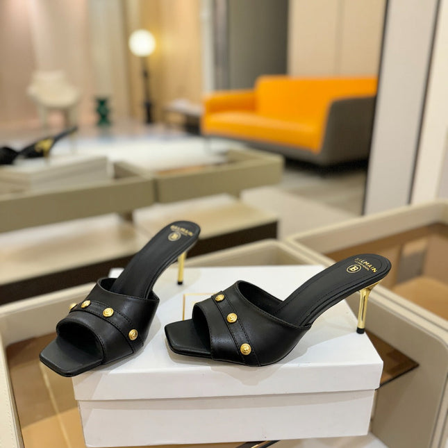 BALMAIN 26S HEELED SANDALS 70 MM IN BLACK CALFSKIN