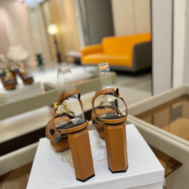 BALMAIN 26S HEELED SANDALS 105 MM IN BROWN LAMBSKIN