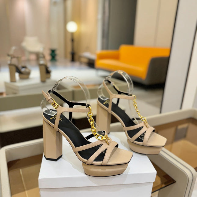 BALMAIN 26S HEELED SANDALS 105 MM IN BEIGE LAMBSKIN