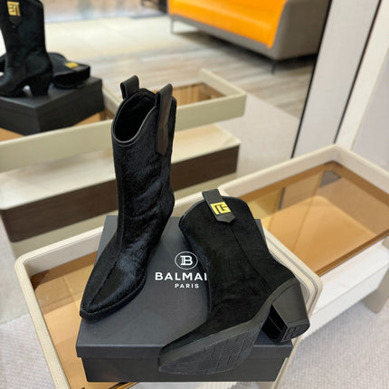 BALMAIN 26S COWBOY ANKLE BOOTS 65 MM IN BLACK PONY HAIR