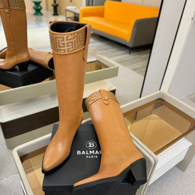 BALMAIN 26S HIGH BOOTS 65 MM IN BROWN CALFSKIN