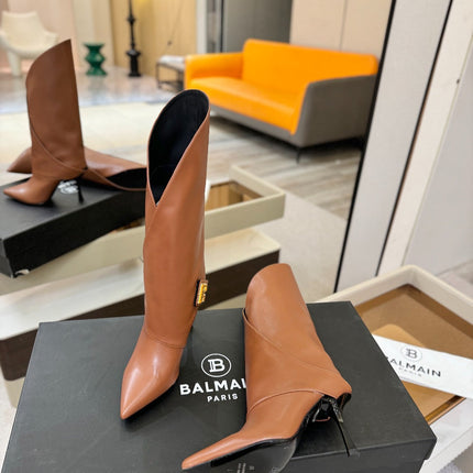 BALMAIN 26S BOOT 95 MM IN BROWN CALFSKIN