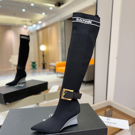 BALMAIN 26S HIGH-TOP BOOTS 75 MM IN BLACK FLYKNIT STYLE 1