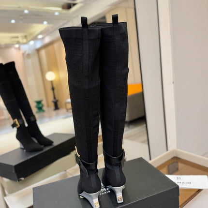 BALMAIN 26S HIGH-TOP BOOTS 75 MM IN BLACK FLYKNIT
