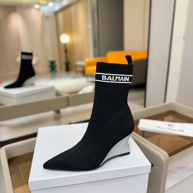 BALMAIN 26S BOOT 75 MM IN BLACK FLYKNIT STYLE 1