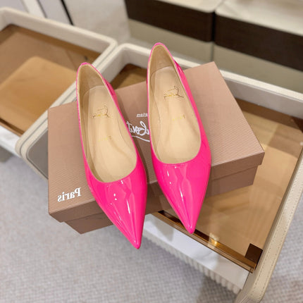 CHRISTIAN LOUBOUTIN 26S BALLERINA FLATS IN DARK PINK PATENT CALFSKIN