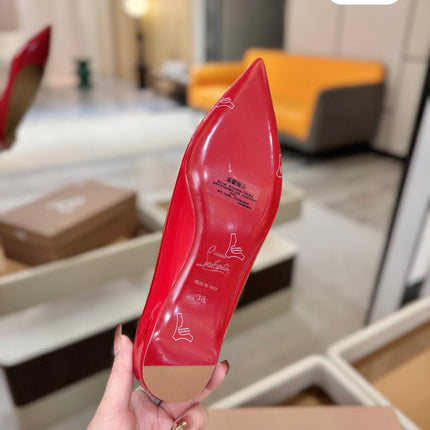 CHRISTIAN LOUBOUTIN 26S BALLERINA FLATS IN RED PATENT CALFSKIN