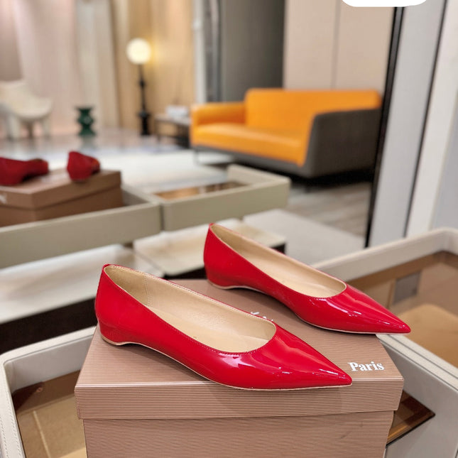 CHRISTIAN LOUBOUTIN 26S BALLERINA FLATS IN RED PATENT CALFSKIN