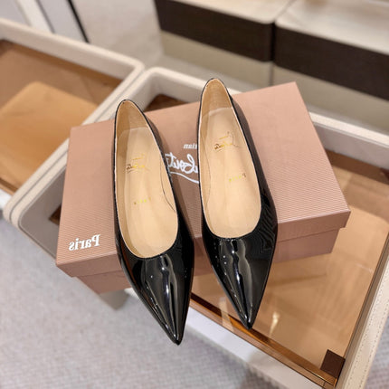 CHRISTIAN LOUBOUTIN 26S BALLERINA FLATS IN BLACK PATENT CALFSKIN