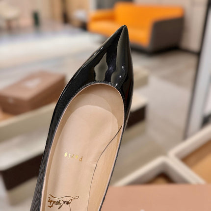 CHRISTIAN LOUBOUTIN 26S BALLERINA FLATS IN BLACK PATENT CALFSKIN