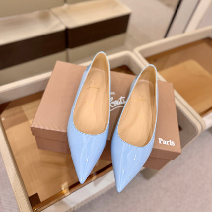 CHRISTIAN LOUBOUTIN 26S BALLERINA FLATS IN SKY BLUE PATENT CALFSKIN