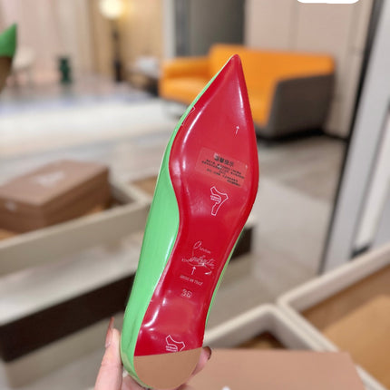 CHRISTIAN LOUBOUTIN 26S BALLERINA FLATS IN GREEN PATENT CALFSKIN