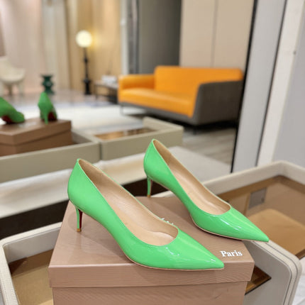 CHRISTIAN LOUBOUTIN 26S POINTED-TOE PUMPS 65 MM IN GREEN PATENT CALFSKIN