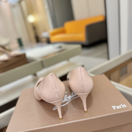 CHRISTIAN LOUBOUTIN 26S POINTED-TOE PUMPS 65 MM IN NUDE PATENT CALFSKIN