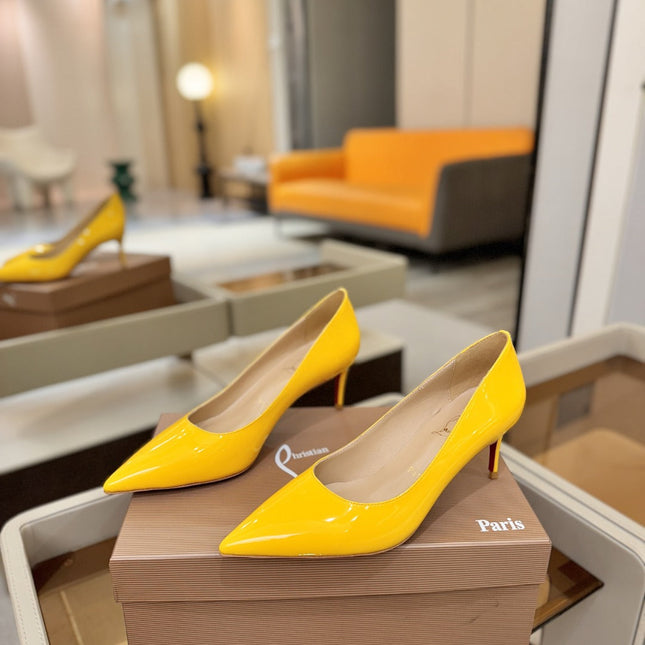 CHRISTIAN LOUBOUTIN 26S POINTED-TOE PUMPS 65 MM IN DARK YELLOW PATENT CALFSKIN