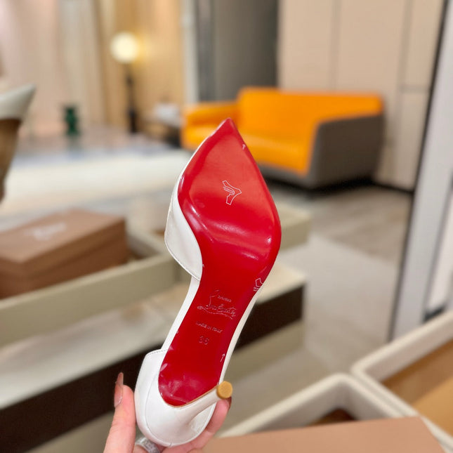 CHRISTIAN LOUBOUTIN 26S CUTOUT SIDE PUMP HEELS 105 MM IN WHITE PATENT CALFSKIN