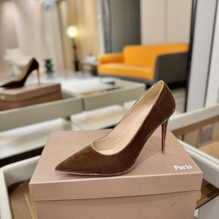 CHRISTIAN LOUBOUTIN 26S PUMP HEELS 105 MM IN BROWN VELVET