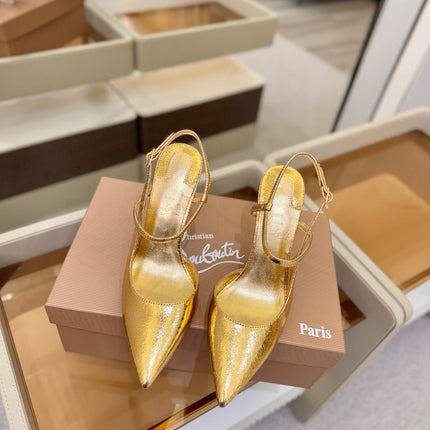 CHRISTIAN LOUBOUTIN 26S JENLOVE HEEL SLINGBACKS 105 MM IN GOLD CALFSKIN