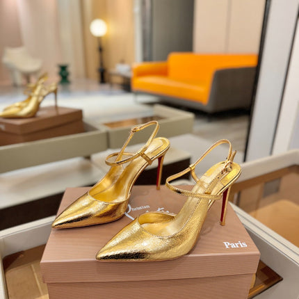 CHRISTIAN LOUBOUTIN 26S JENLOVE HEEL SLINGBACKS 105 MM IN GOLD CALFSKIN