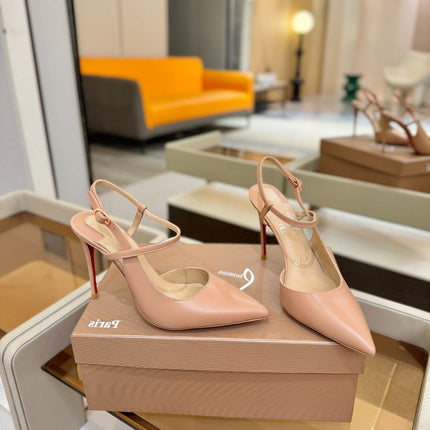 CHRISTIAN LOUBOUTIN 26S JENLOVE HEEL SLINGBACKS 105 MM IN NUDE CALFSKIN