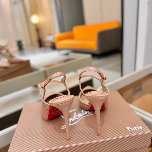 CHRISTIAN LOUBOUTIN 26S JENLOVE HEEL SLINGBACKS 105 MM IN NUDE CALFSKIN