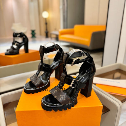 LV 26S STAR TRAIL HEELS 100 MM IN DARK BROWN AND BLACK CALFSKIN