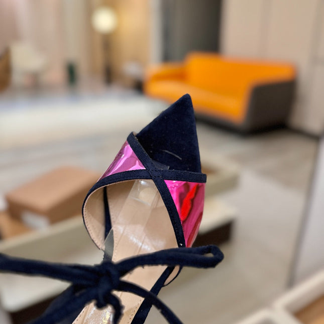 GIANVITO ROSSI 26S HEELS 105 MM IN NAVY BLUE SUEDE AND METALLIC PINK CALFSKIN