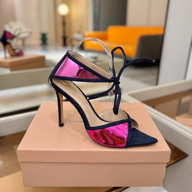 GIANVITO ROSSI 26S HEELS 105 MM IN NAVY BLUE SUEDE AND METALLIC PINK CALFSKIN