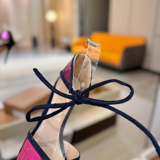 GIANVITO ROSSI 26S HEELS 105 MM IN NAVY BLUE SUEDE AND METALLIC PINK CALFSKIN