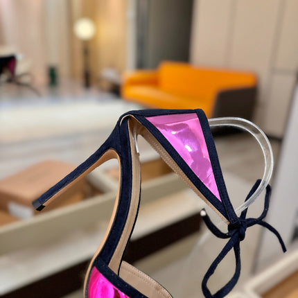 GIANVITO ROSSI 26S HEELS 105 MM IN NAVY BLUE SUEDE AND METALLIC PINK CALFSKIN