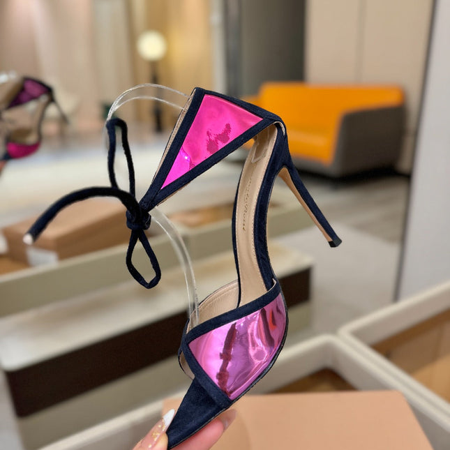 GIANVITO ROSSI 26S HEELS 105 MM IN NAVY BLUE SUEDE AND METALLIC PINK CALFSKIN