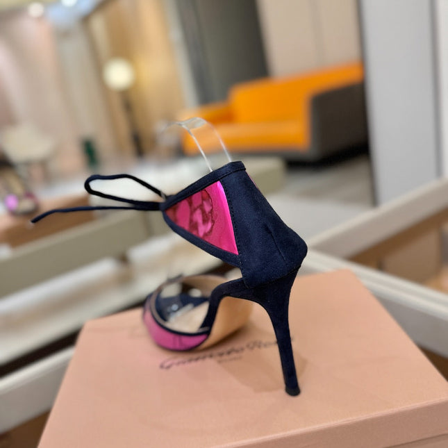 GIANVITO ROSSI 26S HEELS 105 MM IN NAVY BLUE SUEDE AND METALLIC PINK CALFSKIN