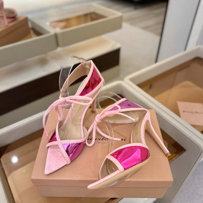 GIANVITO ROSSI 26S HEELS 105 MM IN LIGHT PINK SUEDE AND METALLIC PINK CALFSKIN