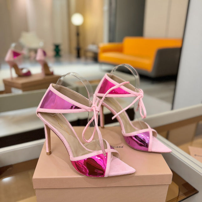GIANVITO ROSSI 26S HEELS 105 MM IN LIGHT PINK SUEDE AND METALLIC PINK CALFSKIN