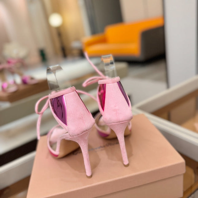 GIANVITO ROSSI 26S HEELS 105 MM IN LIGHT PINK SUEDE AND METALLIC PINK CALFSKIN