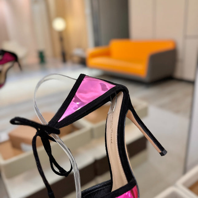 GIANVITO ROSSI 26S HEELS 105 MM IN BLACK SUEDE AND METALLIC PINK CALFSKIN