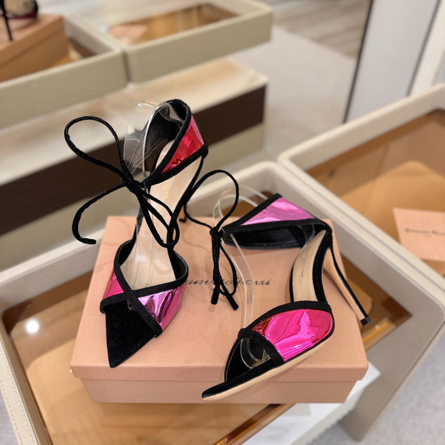 GIANVITO ROSSI 26S HEELS 105 MM IN BLACK SUEDE AND METALLIC PINK CALFSKIN
