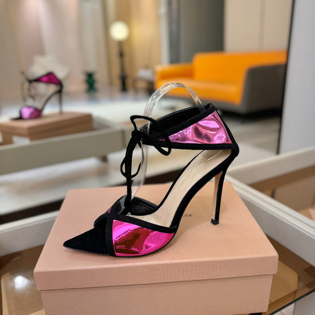 GIANVITO ROSSI 26S HEELS 105 MM IN BLACK SUEDE AND METALLIC PINK CALFSKIN